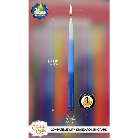 45 Tri Colored Hanukkah Candles Fits Most Menorahs Premium Quality Wax - Picture 3 of 5